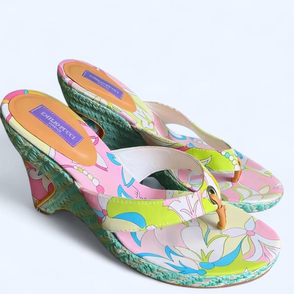 Emilio Pucci Pastel Floral Wedge Sandals
